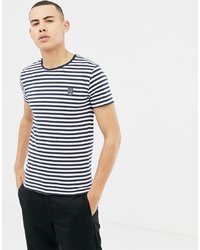 T-shirt girocollo a righe orizzontali bianca e blu scuro di Solid