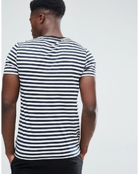 T-shirt girocollo a righe orizzontali bianca e blu scuro di Asos
