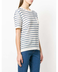 T-shirt girocollo a righe orizzontali bianca e blu scuro di Sonia Rykiel