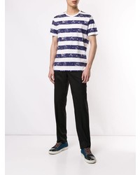 T-shirt girocollo a righe orizzontali bianca e blu scuro di Kent & Curwen