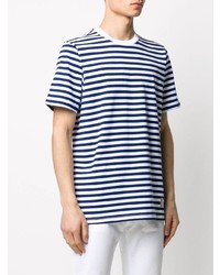 T-shirt girocollo a righe orizzontali bianca e blu scuro di Department 5