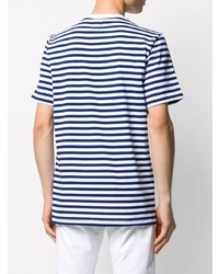 T-shirt girocollo a righe orizzontali bianca e blu scuro di Department 5
