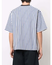 T-shirt girocollo a righe orizzontali bianca e blu scuro di Marni