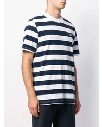 T-shirt girocollo a righe orizzontali bianca e blu scuro di adidas