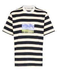 T-shirt girocollo a righe orizzontali bianca e blu scuro di Sunnei