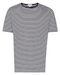 T-shirt girocollo a righe orizzontali bianca e blu scuro di Sunspel