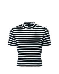 T-shirt girocollo a righe orizzontali bianca e blu scuro di T by Alexander Wang