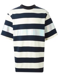 T-shirt girocollo a righe orizzontali bianca e blu scuro