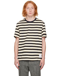 T-shirt girocollo a righe orizzontali bianca e blu scuro di Thom Browne