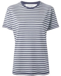 T-shirt girocollo a righe orizzontali bianca e blu scuro di Victoria Beckham