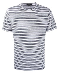 T-shirt girocollo a righe orizzontali bianca e blu scuro di Vince