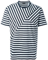 T-shirt girocollo a righe orizzontali bianca e blu scuro di Z Zegna