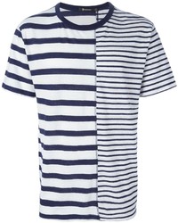 T-shirt girocollo a righe orizzontali bianca e blu di Alexander Wang