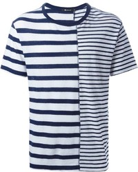 T-shirt girocollo a righe orizzontali bianca e blu di Alexander Wang