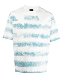 T-shirt girocollo a righe orizzontali bianca e blu di Emporio Armani