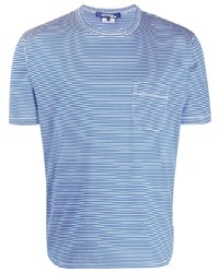 T-shirt girocollo a righe orizzontali bianca e blu di Junya Watanabe