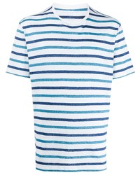 T-shirt girocollo a righe orizzontali bianca e blu di Majestic Filatures