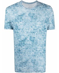 T-shirt girocollo a righe orizzontali bianca e blu di Majestic Filatures