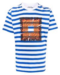 T-shirt girocollo a righe orizzontali bianca e blu di Marcelo Burlon County of Milan