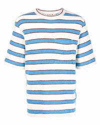 T-shirt girocollo a righe orizzontali bianca e blu di Marni