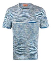 T-shirt girocollo a righe orizzontali bianca e blu di Missoni