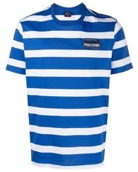 T-shirt girocollo a righe orizzontali bianca e blu di Paul & Shark