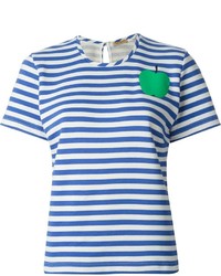 T-shirt girocollo a righe orizzontali bianca e blu di Peter Jensen