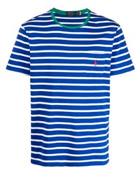 T-shirt girocollo a righe orizzontali bianca e blu di Polo Ralph Lauren