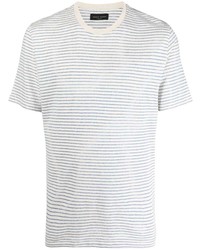 T-shirt girocollo a righe orizzontali bianca e blu di Roberto Collina