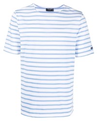 T-shirt girocollo a righe orizzontali bianca e blu di Saint James