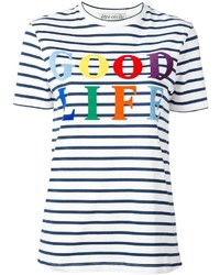 T-shirt girocollo a righe orizzontali bianca e blu