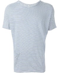 T-shirt girocollo a righe orizzontali bianca e blu
