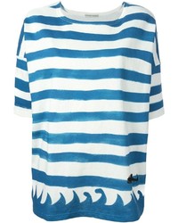 T-shirt girocollo a righe orizzontali bianca e blu di Tsumori Chisato
