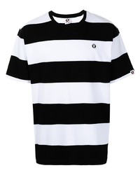 T-shirt girocollo a righe orizzontali bianca e nera di AAPE BY A BATHING APE