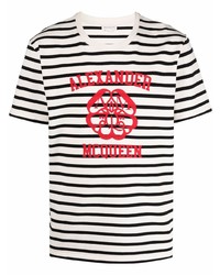 T-shirt girocollo a righe orizzontali bianca e nera di Alexander McQueen