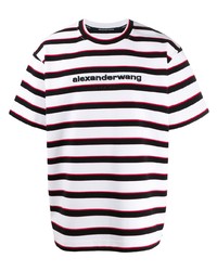 T-shirt girocollo a righe orizzontali bianca e nera di Alexander Wang