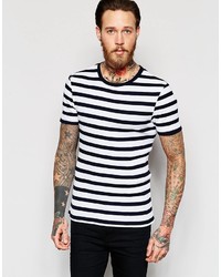T-shirt girocollo a righe orizzontali bianca e nera di Asos