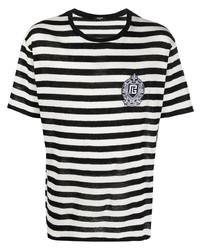 T-shirt girocollo a righe orizzontali bianca e nera di Balmain