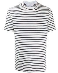 T-shirt girocollo a righe orizzontali bianca e nera di Brunello Cucinelli