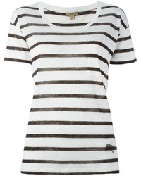 T-shirt girocollo a righe orizzontali bianca e nera di Burberry
