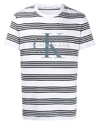 T-shirt girocollo a righe orizzontali bianca e nera di Calvin Klein Jeans