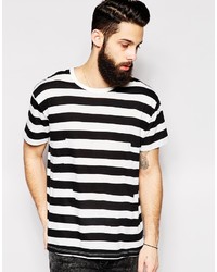 T-shirt girocollo a righe orizzontali bianca e nera di Cheap Monday
