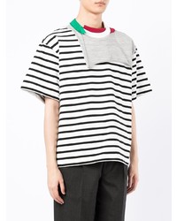 T-shirt girocollo a righe orizzontali bianca e nera di Kolor