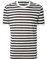 T-shirt girocollo a righe orizzontali bianca e nera di Dolce & Gabbana