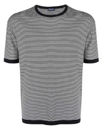 T-shirt girocollo a righe orizzontali bianca e nera di Drumohr