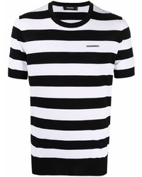 T-shirt girocollo a righe orizzontali bianca e nera di DSQUARED2