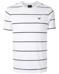 T-shirt girocollo a righe orizzontali bianca e nera di Emporio Armani