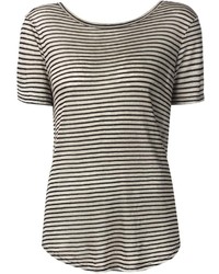 T-shirt girocollo a righe orizzontali bianca e nera di Enza Costa