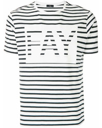 T-shirt girocollo a righe orizzontali bianca e nera di Fay
