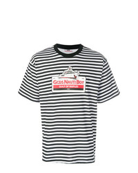 T-shirt girocollo a righe orizzontali bianca e nera di Gcds